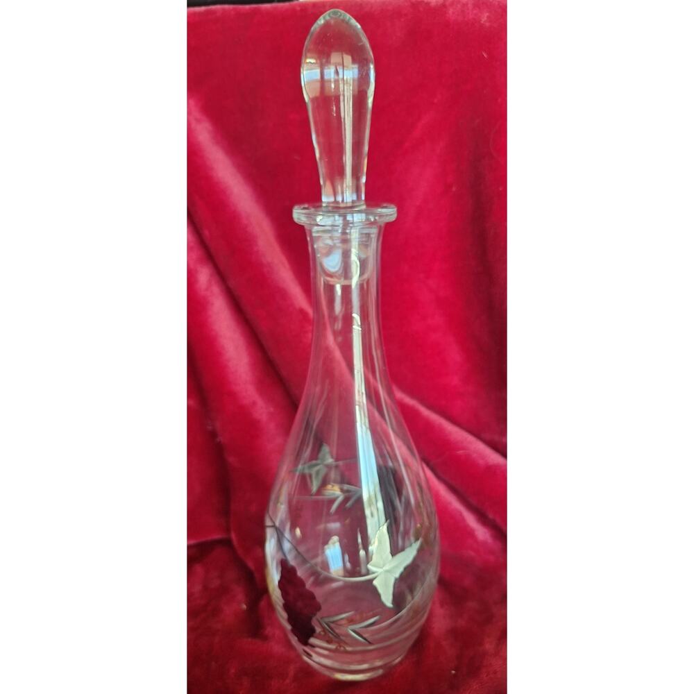 Vintage Hand-Painted Glass Decanter with Grapes Design w/ Stopper- Mint